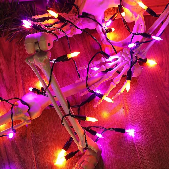 WATERGLIDE 50 LED Outdoor Halloween Lights, 16 FT Mini String Light with 8 Modes, Waterproof Battery Operated Tree Lights for Indoor Outdoor Patio Garden Party Wedding Decoration, Orange & Purple