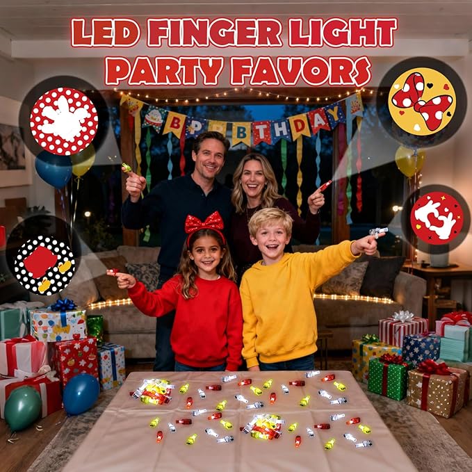 36 Pack Mouse Themed Party Favors LED Finger Lights, Classic Cartoon Goodie Bag Stuffers Classroom Treasure Box Prizes, Glow in the Dark Party Gifts for Kids