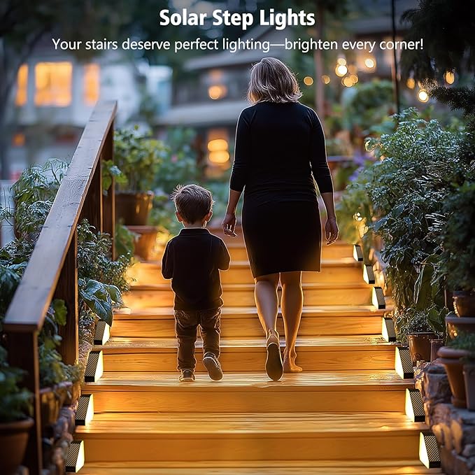 echosari 12 Pack Solar Step Lights for Outside, Ultra Bright Outdoor Stair Lights Auto ON/Off, 2835SMD LEDs Outdoor Step Lights IP68 Fully Waterproof for Yard Garden Walkways Pathway (Warm White)