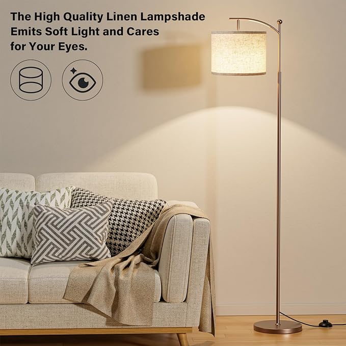 Ambimall 60" Floor Lamps with Remote Control & Bulb, Colors Temperature & Brightness Adjustable, Beige Shade & Brown Pole