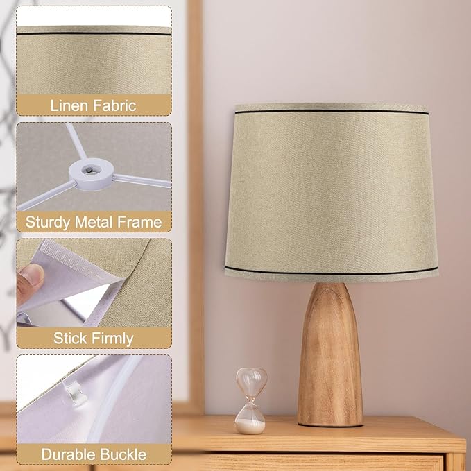 PATIKIL Lamp shades for Table Lamps 11.4" Top x 12.6" Bottom x 9.8" High Drum Lamp shades for Floor Lamps Medium Linen Lampshade Easy Assembly for Lamp Replacement, Beige Black