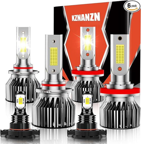 Car Driving Light Bulbs Set Fit For Chevy Silverado 1500 2007 2008 2009 2010 2011 2012 2013 2014 2015,High Low Beam Fog Light Bulbs Combo Pack ,6500K White Plug and Play Car Lights Bulb,IP68 6-Pack