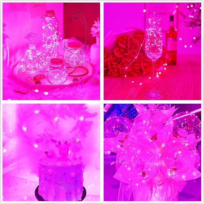 Valentine's Day Pink String Lights Battery Powered 7Ft 20 LED Waterproof Silver Copper Wire Fairy Lights, Diwali Halloween Christmas Home Party Wedding Girls Room Decorations-2Pack