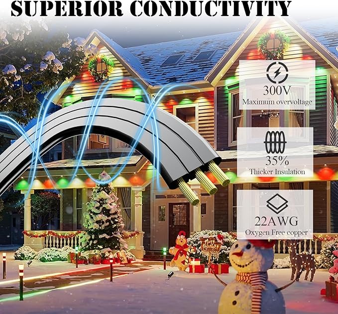 1 Male to 2 Female Y-Splitter for Govee Permanent Outdoor Lights Y-Shaped IP68 Waterproof Connector Compatible with Govee H705A H705B H705C H805A H805B H805C 3-Pin Extension Cable Cord (Black)