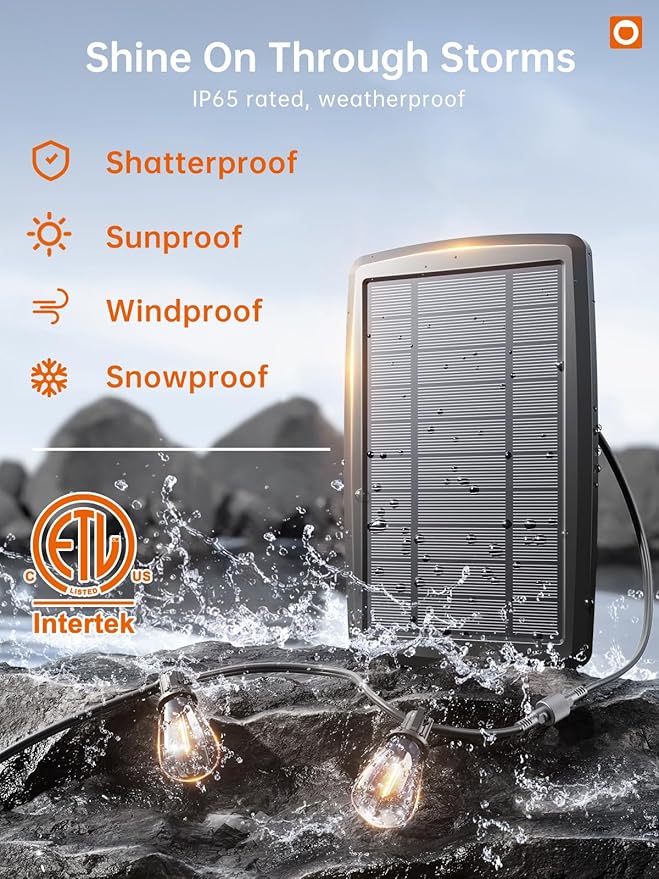addlon 78FT(72+6) Solar String Lights Outdoor, Waterproof Solar Powered Outside Lights with Remote & USB Port, ST38 LED Shatterproof Bulbs, Dimmable Solar Light for Camping Backyard Porch