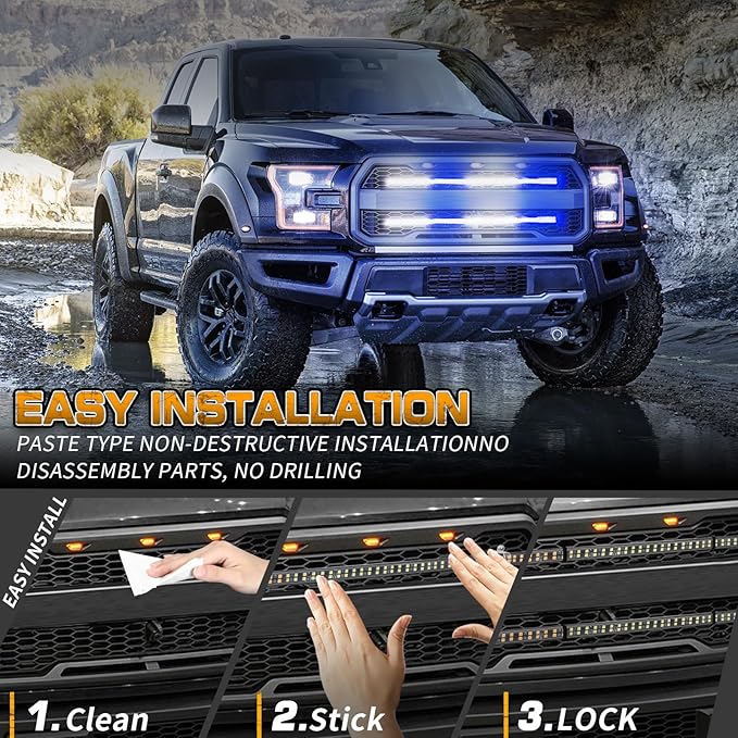 XRIDONSEN 2PCS 24 inch Truck Blue White Emergency Grill Lights Strip 288 LED Grille Strobe Lights Flashing Warning Safety Waterproof First Responder Lights for Firefighter Police Vehicles Fire Trucks