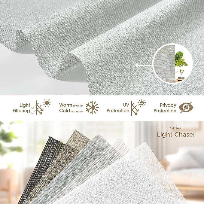 HeyBlinds Motorized Roller Shades, Smart Blinds for Windows, Remote Automatic Window Shades, Electric Shades, Light Filtering, Compatible with Alexa Google Apple Home (Light Chaser-Silver Gray LF)