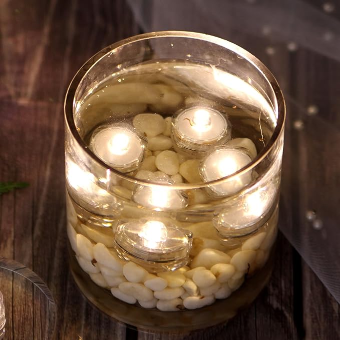 IMAGE 12x LED Waterproof Submersible Tealights Flameless Tealight Battery-Operated Sub Lights for Wedding Christmas Thanksgiving Party Events Home Decor Floral Warm White