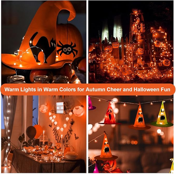 ZGWJ Fairy Lights Battery Operated, 8 Pack Orange Twinkle String Lights 20 LED 7FT Waterproof for Bedroom Decor, Halloween, Christmas, Wedding Party Indoor and Outdoor Decoration