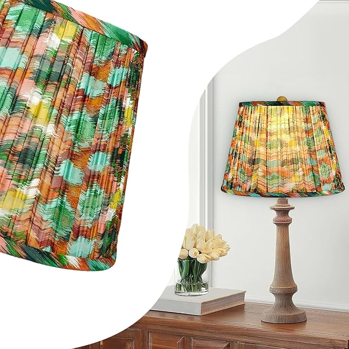 RDI Pleated Pattern Fabric Lampshade, Flora Collection, Medium Lamp Shade, 10 x 14.5 x 10 inch (Top x Bottom x Height), Nature's Palette