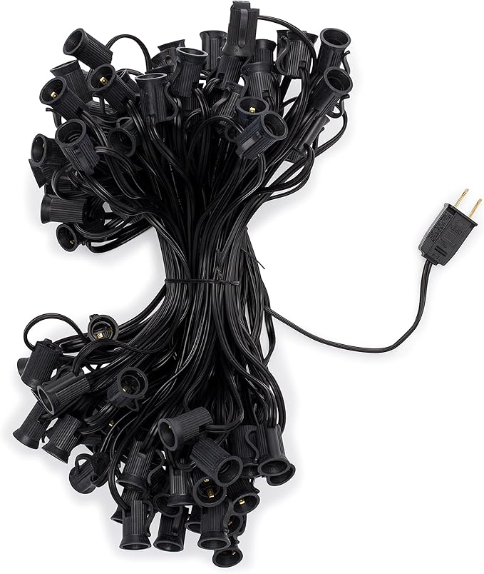 Holiday Lighting Outlet C7 Christmas Light String, Patio and Event Lighting, Black Cord, 12" Socket Spacing SPT-1 (100')