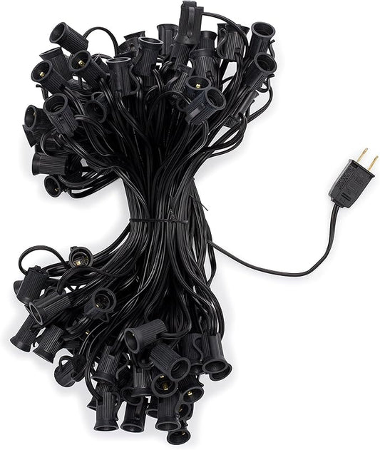 Holiday Lighting Outlet C7 Christmas Light String, Patio and Event Lighting, Black Cord, 12" Socket Spacing SPT-1 (100')