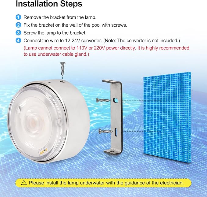 Led RGB Color Change Pool Wall Light, Heavy Duty Aluminum 12V Colorful IP68 Waterproof Pond Lamp for Swimming Pool, Fountain and Waterfall