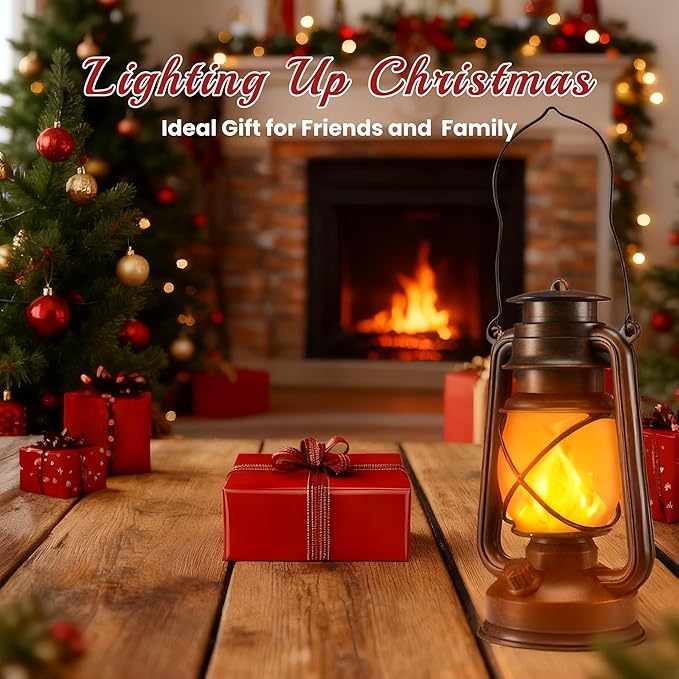 Battery-Powered 2 Modes Lighting LED Vintage Lanterns Decorative Outdoor & Indoor, 2 Pack Bronze Lights with Dancing Flame, Waterproof Remote Control Retro Lanterns Decor for Room,Garden,Porch