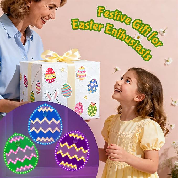 3 Pack 10" Easter Classics Twinkling LED Eggs, Hi Vibrant Aluminum Frame Eggs Spring Window Silhouette LED Lights, Holiday Waterproof Indoor Outdoor Decoration