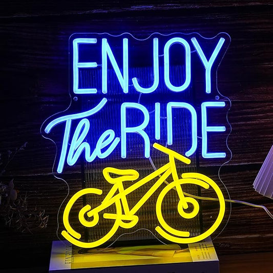 Enjoy The Ride Neon Sign, Gym Sign Fitness Neon Light, Motivational Sport Exercise Bike Sign Wall Decor Led Business Signs Backdrop Lights Wall Hanging Creative Neon Lights Signs Usb Powered