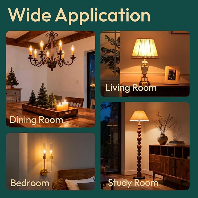 ALAMPEVER Chandelier Light Bulbs, 40W Equivalent Candelabra Bulb, 4W E12 LED Bulb 2200K Warm White, 330 LM, Candle Light Bulbs 6 Pack