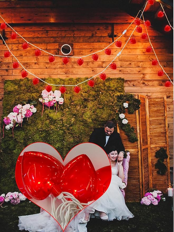SUNSGNE 8.5Ft Red Heart String Lights, Valentines Lights with 10 LED Red Heart Bulbs for Valentine Mother's Day Wedding Anniversary Party Christmas Decor