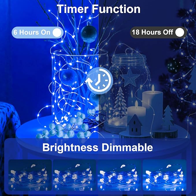 AIKEI 6 Pack LED Fairy Lights with Timer Battery Operated, Mini String Lights with Remote Waterproof 7ft 20 Led Firefly Starry Lighting for Wedding Party Bedroom Garden Christmas Decoration Blue