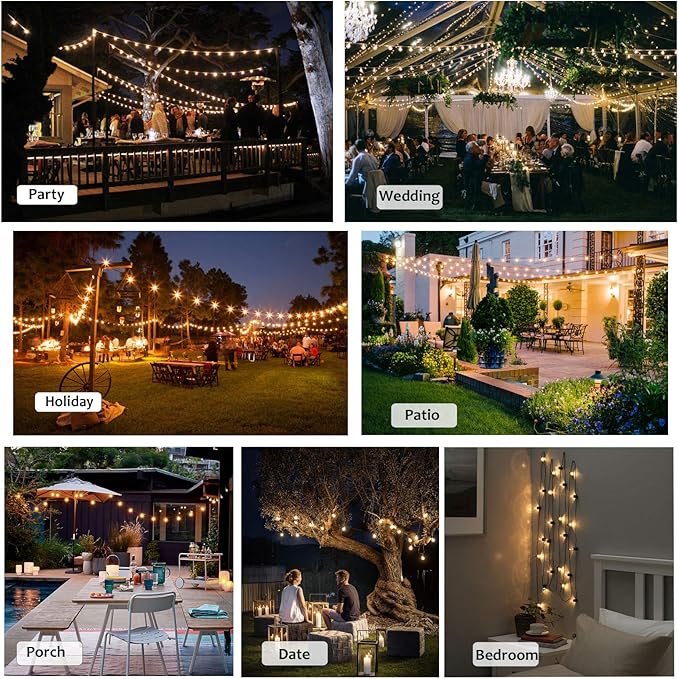 DAMAING Outdoor String Lights LED 50Feet G40 Globe Patio Lights with 27 Edison Plastic LED Bulbs,2700K Warm Glow Weatherproof for Indoor Outdoor Backyard Bistro Lighting