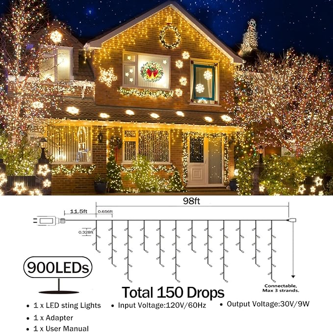 164FT Christmas Lights Outdoor Decorations 1512LED Fairy String Light 12 Lighting Modes with Timer Memory Waterproof Christmas Light for Yard Roof Party Holiday Wedding Garden Decor