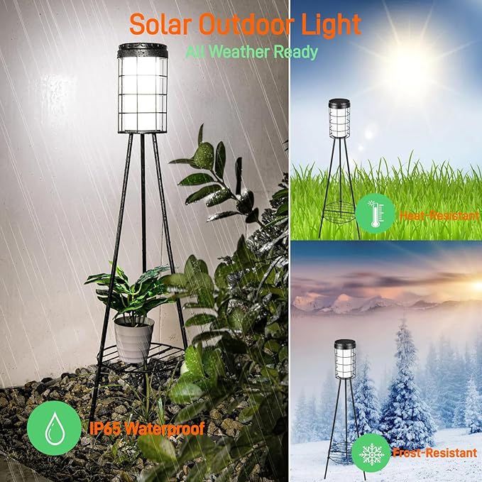 38 inch Solar Floor Lamp with Tripod Plant Stands, Waterproof Outdoor Solar Lights for Garden, Porch, Yard, Backyard, Patio (2 Pack)