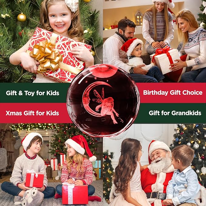 3D Moon Fairy Crystal Ball Night Light with Remote Upgraded 3.15 In Fairy Moon Figurine Glass Ball Lamp with 16 Color Wooden LED Base Elegant Fairy Room Table Decor Gifts for Kid Teens Women