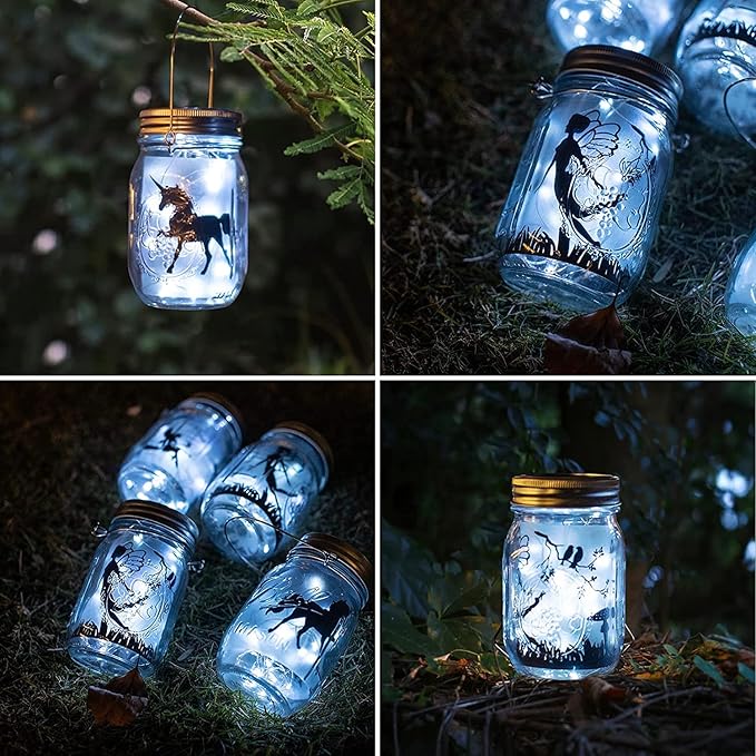 8 Pack Fairy Star Firefly Jar Lids Lights,Solar Fairy String Lids Lights（No Jars）,Waterproof Lantern Mason String Solar Lights with Hangers for Regular Mouth Jars Gifts(Cold White)