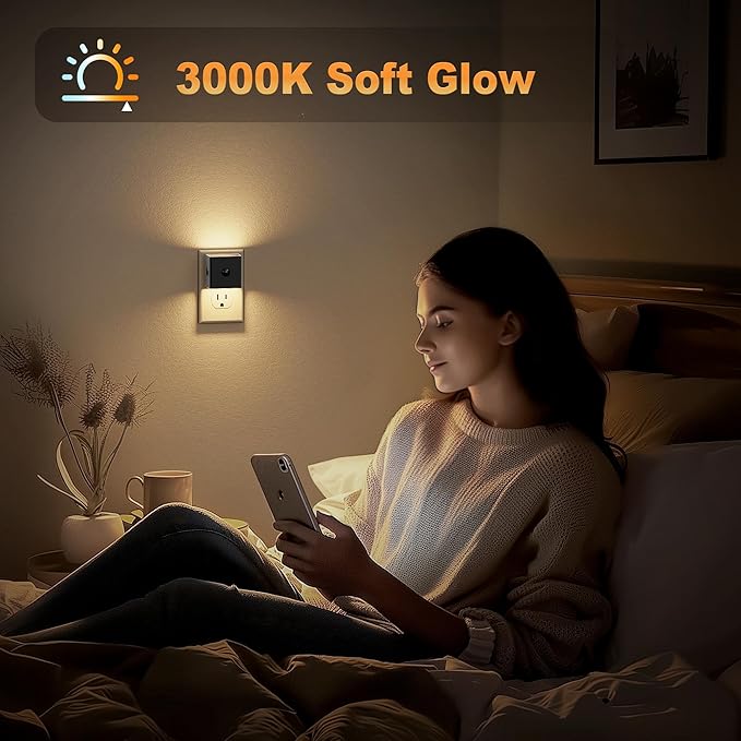 JandCase Motion Sensor Night Light, Night Lights Plug into Wall with Adjustable Brightness, Motion Activated Night Light, 3000K Warm White, for Kids Bathroom Hallway Kitchen Bedroom[4 Pack]