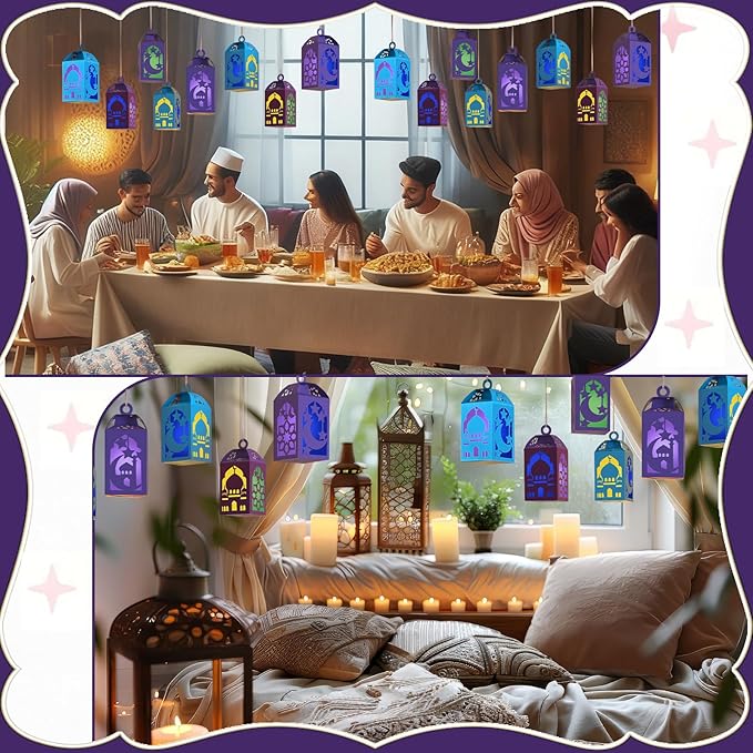 Simgoing 12 Sets Eid Mubarak Crafts with LED Candles Lights DIY Ramadan Tissue Paper Lanterns Crafts Kits DIY Make Your Own Moon Star Lanterns for Ramadan Mubarak Party Decor Classroom Activities