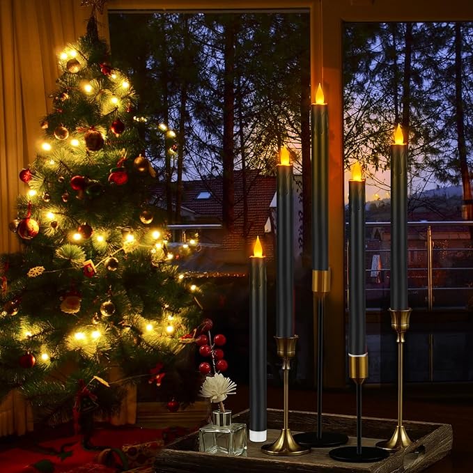 Flameless Taper Candles 10.6" Dripless Battery Operated Taper Candles Included Remote Timer 400+ Hours by 2AA Batteries for Halloween Christmas Wedding (Black, 24 Pack)