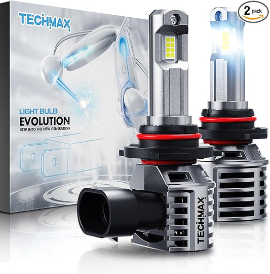TECHMAX 9005 Light Bulb, HB3 9005 Fog Light Bulb w/Fan 600% Bright 6500K Wireless Direct Insertion Plug and Play, Pack of 2
