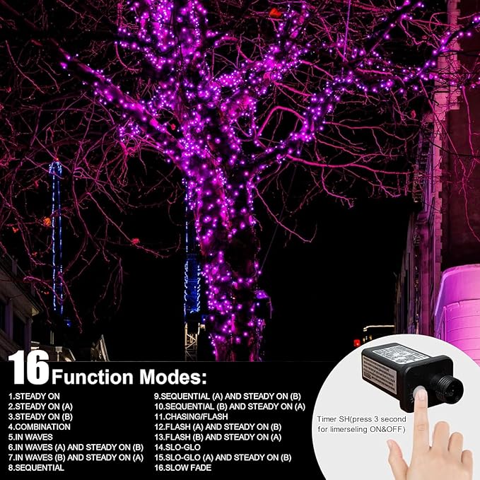LAMPHOME 33ft Valentine Lights String, 100 LED Green Wire Pink Fairy Starry String Lights Plug in,11 Lighting Modes for Valentines Day Tree Decorations Wedding Party Decoration (Pink)