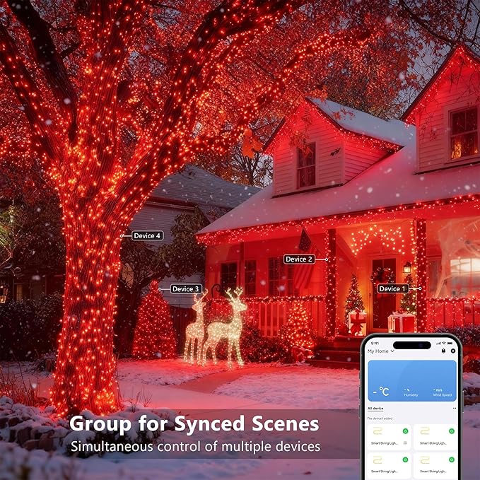 Brizled Smart Red Valentines Lights, 66FT 200 LED Color Changing Christmas String Lights App & Voice Control, Dimmable Cool White & Red Xmas Light Music Sync for Indoor Outdoor Xmas Tree Wedding Party