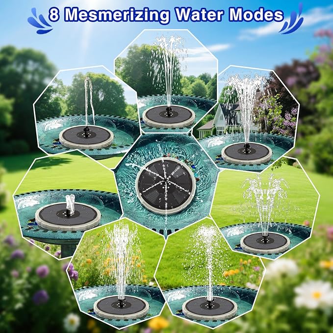 SZMP Solar Fountain, 4W Solar Powered Bird Bath Fountains with 4000 Battery, Color LED Lights, Outdoor Water Feature Fountain Pump with 7 Nozzle and 4 Fixers for Garden, Patio, Pond, and Pool