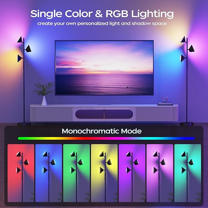36W RGBCW Floor Lamp, Color Changing LED Tree Floor Lamp, Stepless Dimmable Tall Standing Lamp with Remote & Touch Control, 2700K-6500K Modern Floor Lamps for Living Room, Bedroom, Gaming Room - White
