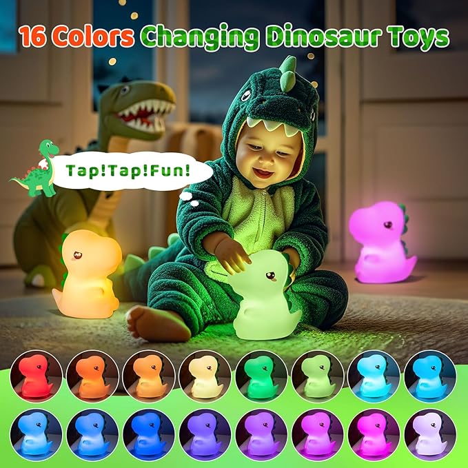 Easter Dinosaur Toys for Kids 3-5,16 Colors+Silicone+Dimmable+12 Hr Use Night Light for Kids Night Light,Toys for 3-8 Year Old Boy,Toddler Birthday Gift,Dinosaur Room Decor for Boys,Girls,Baby,Toddler