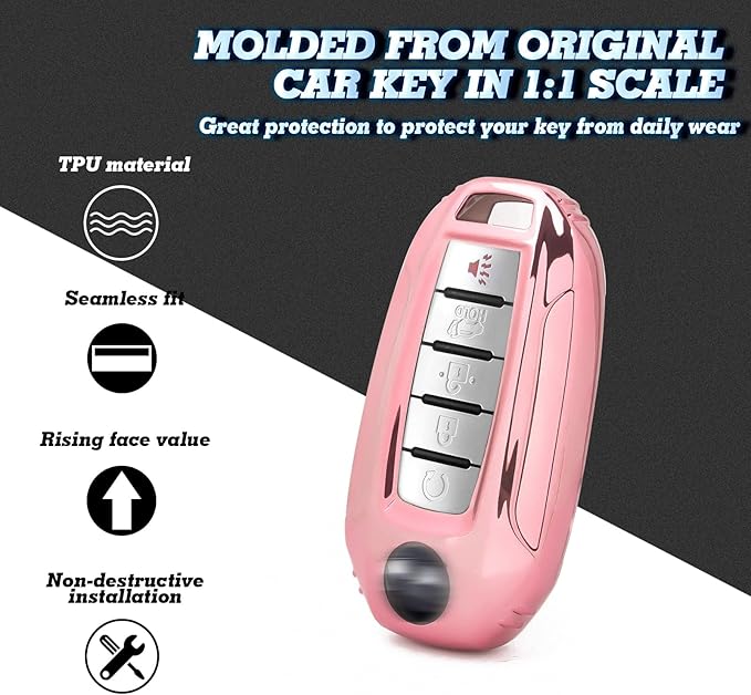 x xotic tech Pink TPU Key Fob Shell Full Cover Case,Compatible with Infiniti Q50 Q60 QX50 QX55 QX60 Smart Keyless Entry Key