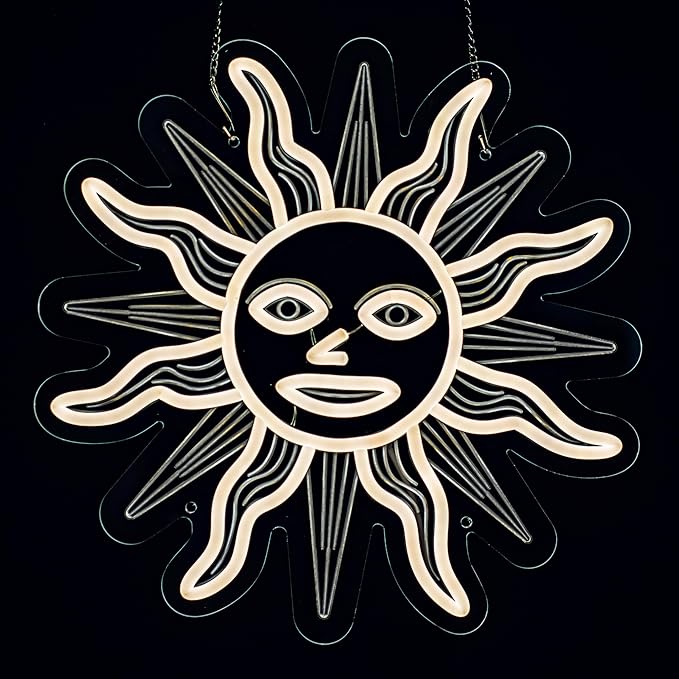 Sun Face Neon Sign,13.8 Inch Giant Sun Light up Sign - Cool Neon Light Wall Decor for Home Karaoke Bar Restaurant Pub Cafe Salon Game Room, USB Powered (13.8 x 13.8 inches, 1Pack)