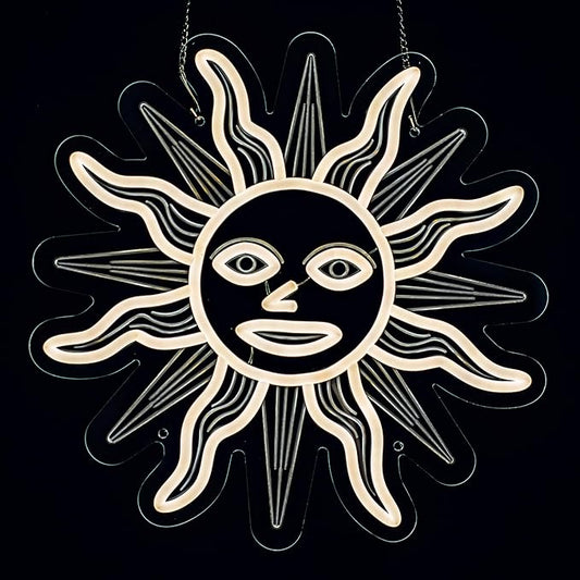 Sun Face Neon Sign,13.8 Inch Giant Sun Light up Sign - Cool Neon Light Wall Decor for Home Karaoke Bar Restaurant Pub Cafe Salon Game Room, USB Powered (13.8 x 13.8 inches, 1Pack)