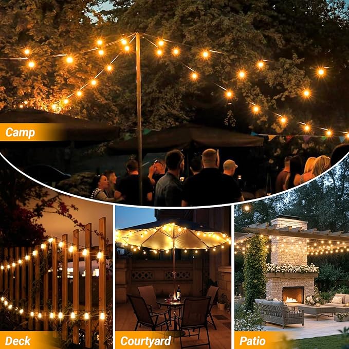 LAMPHOME LED Outdoor String Lights 100FT Patio Lights with 52 Shatterproof ST38 Vintage Edison Bulbs, Outside Hanging Light Waterproof for Porch, Deck, Garden, Backyard, Dimmable 2700K