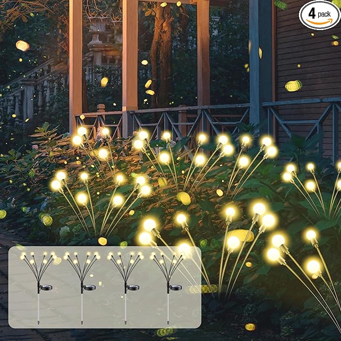 Solar Lights Outdoor - 4Packs, 32 LEDs Garden Lights Solar Powered Firefly Lights IP65 Waterproof for Lawn Yard Patio Pathway & Landscape Garden Decoration Gifts
