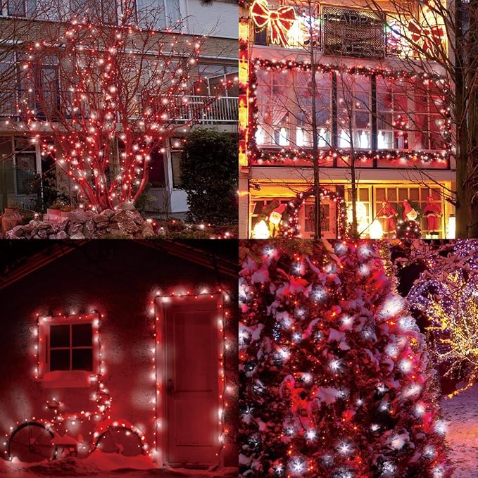 LAMPHOME 100Count (2pk of 50L) String Lights, LED Christmas Lights, 6" SPACING,Green Wire,Red and White,Commercial Grade