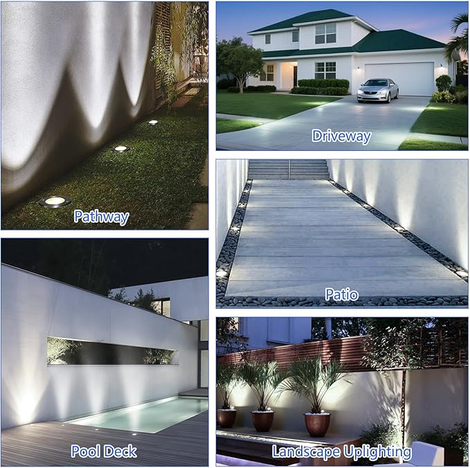 JESLED Low Voltage Landscape Lights, 6W LED Well Lights IP67 Waterproof, 6000K Bright White In-Ground Lights with Wire Connectors for Pathway, Deck, Patio, Yard, Garden (12 Pack)