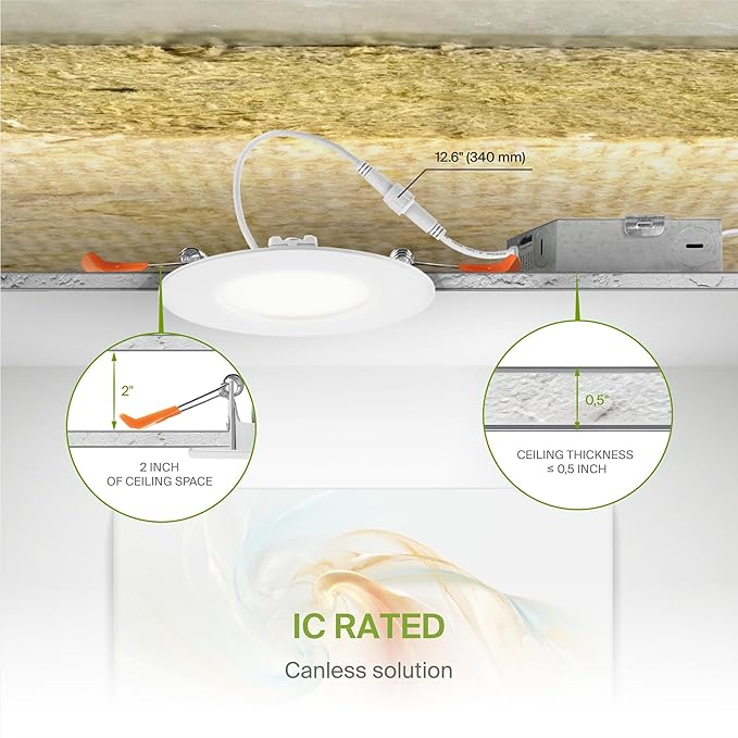 ASD 24 Pack 3 Inch LED Recessed Light 6W, 5 CCT 2700K-5000K CRI90+, IC Rated Ultra Thin Dimmable Ceiling Lights with J Box, Canless Wafer Downlight, Round Slim Panel Lighting, UL Energy Star, White