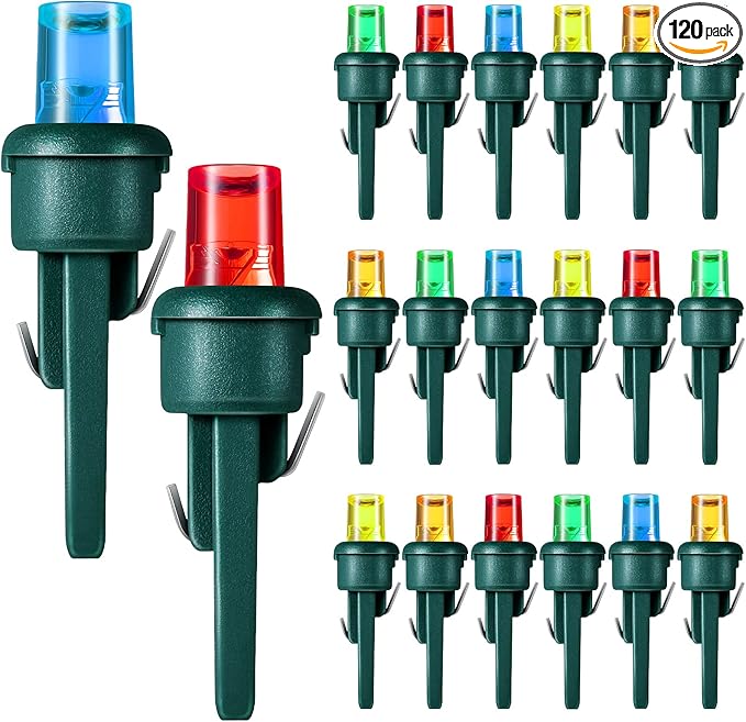 Honoson 120 Count 5 mm LED Halloween Replacement Bulbs Bulk Wide Angle Christmas Light Xmas Tree String Replacement Festival Light Decoration (Green Base with Multicolor Bulb)