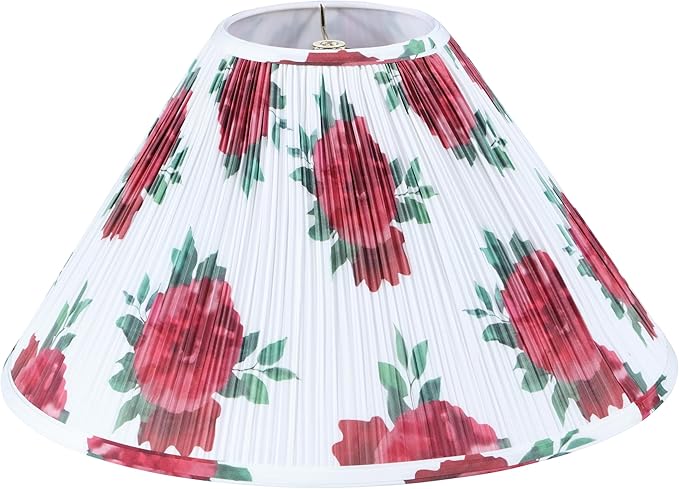 Aspen Creative 33176 Hardback Empire Spider Lamp Shade, Mushroom Pleated in White with Red Floral Print Designed Fabric, 6" Top x 19" Bottom x 12" Slant Height