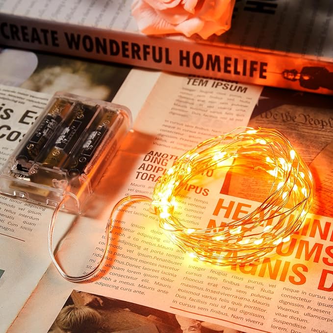 4 Pack 16.4ft Battery Operated String Lights with Timer, Orange with Synchronized Twinkle Mode, Fairy Lights Battery Powered, 50 LEDs, Idea for Christmas Bedroom Party Wedding