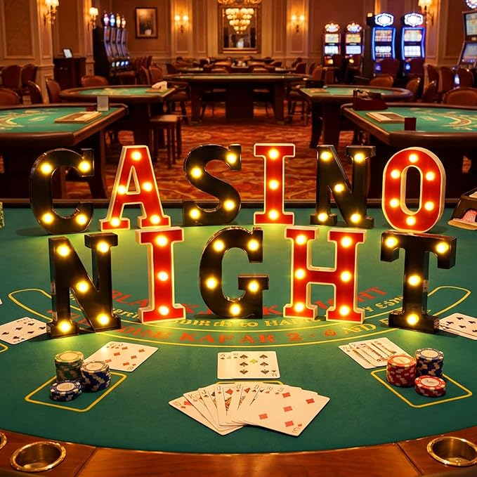 11 Pcs Casino Night Large LED Letter Sign LED Lights Battery Powered Table Decoration for Party Gift Tabletop Decoration