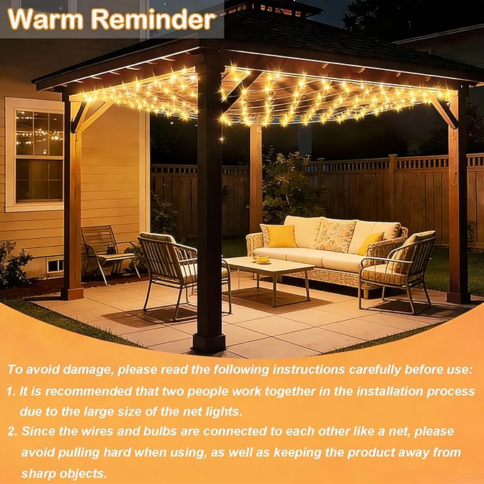 Lovelite 8ft x 8ft Net Lights Outdoor, 196LED 35 Colors Changing Gazebo Lights Clear Wire, Connectable Fairy Mesh Lights Waterproof for Patio Pergolas Backyard Bush Christmas Holiday Wedding Party